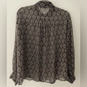 Zara Blouse Size Large Multicolor Sheer Woman ButtonDown Long Sleeve Collar Neck